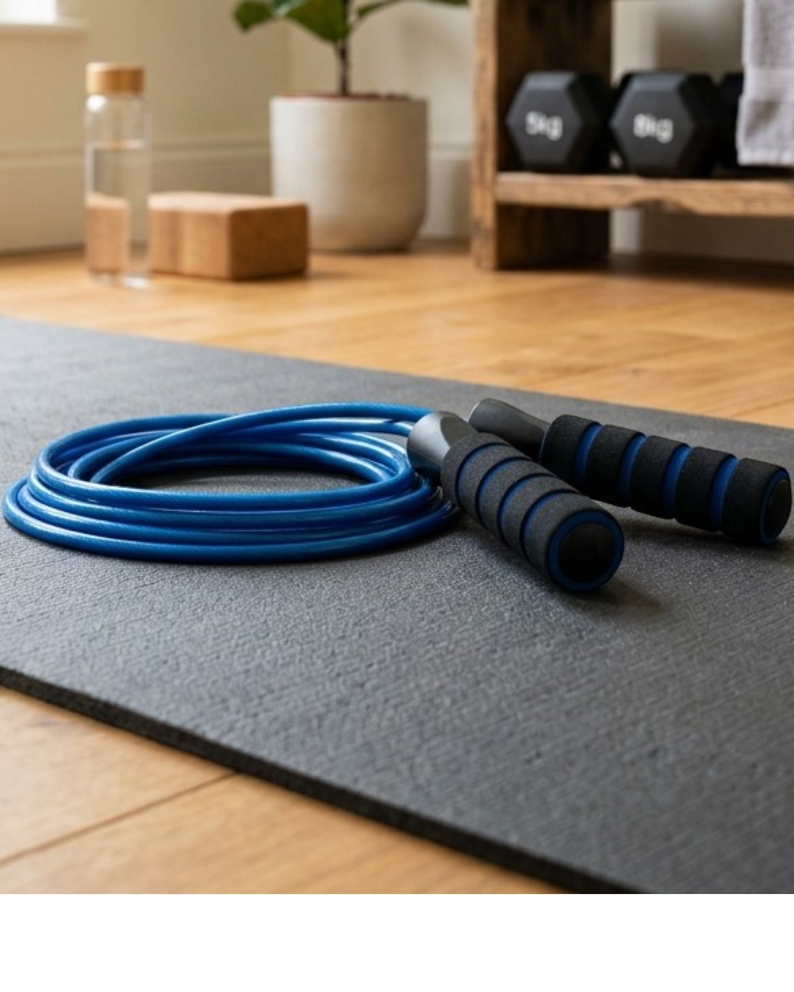 Kezzstudio Weighted Jump Rope Silicone Grip Handles Blue 9 ft